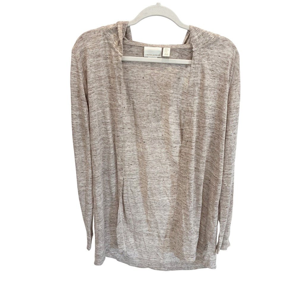 Cynthia Rowley Linen Hooded Cardigan Open Front Oatmeal Lagenlook Beachy Size XS